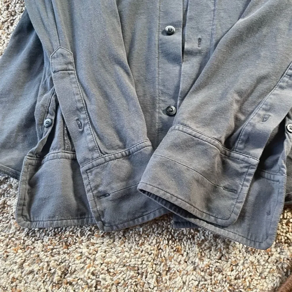 Express Men's Gray Embroidered Shirt rare vintage shirt Y2K soft fitted patch M